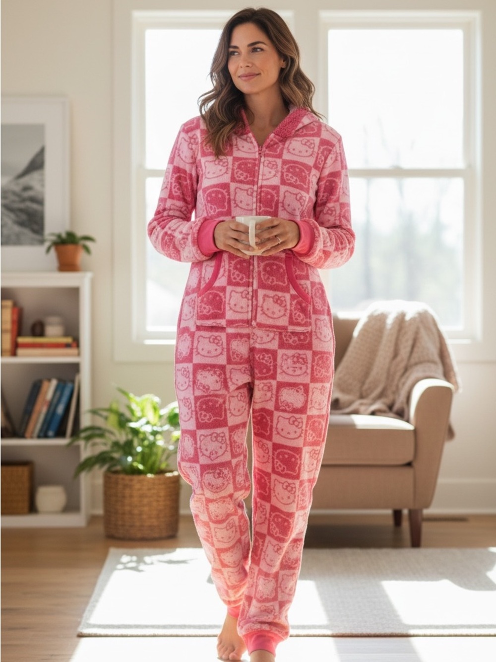 Hello Kitty Plush Hooded Sleepwear in Bright Pink